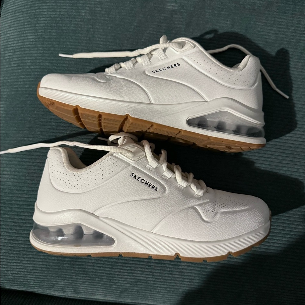 Skechers White Sneakers with Tan Sole